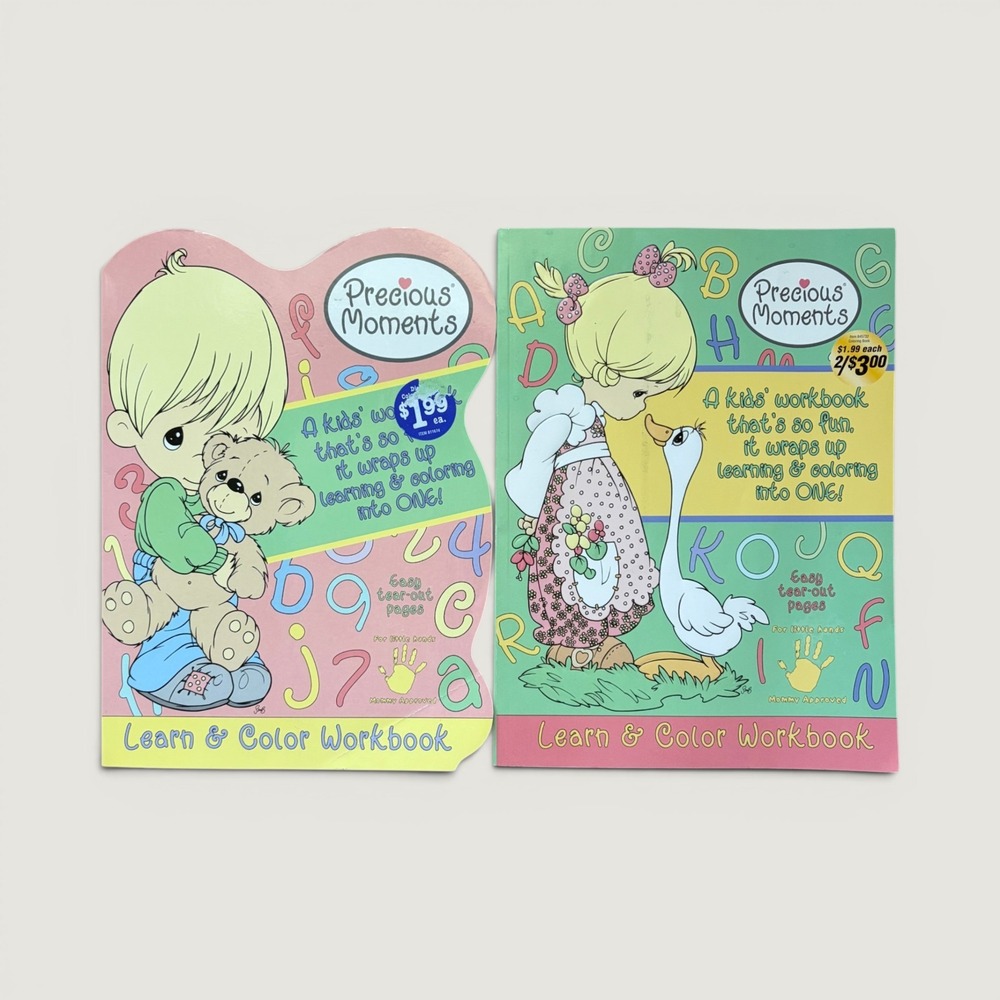 Precious Moments Learn & Color Workbook Set 2004 Vintage Activity Books 2pk